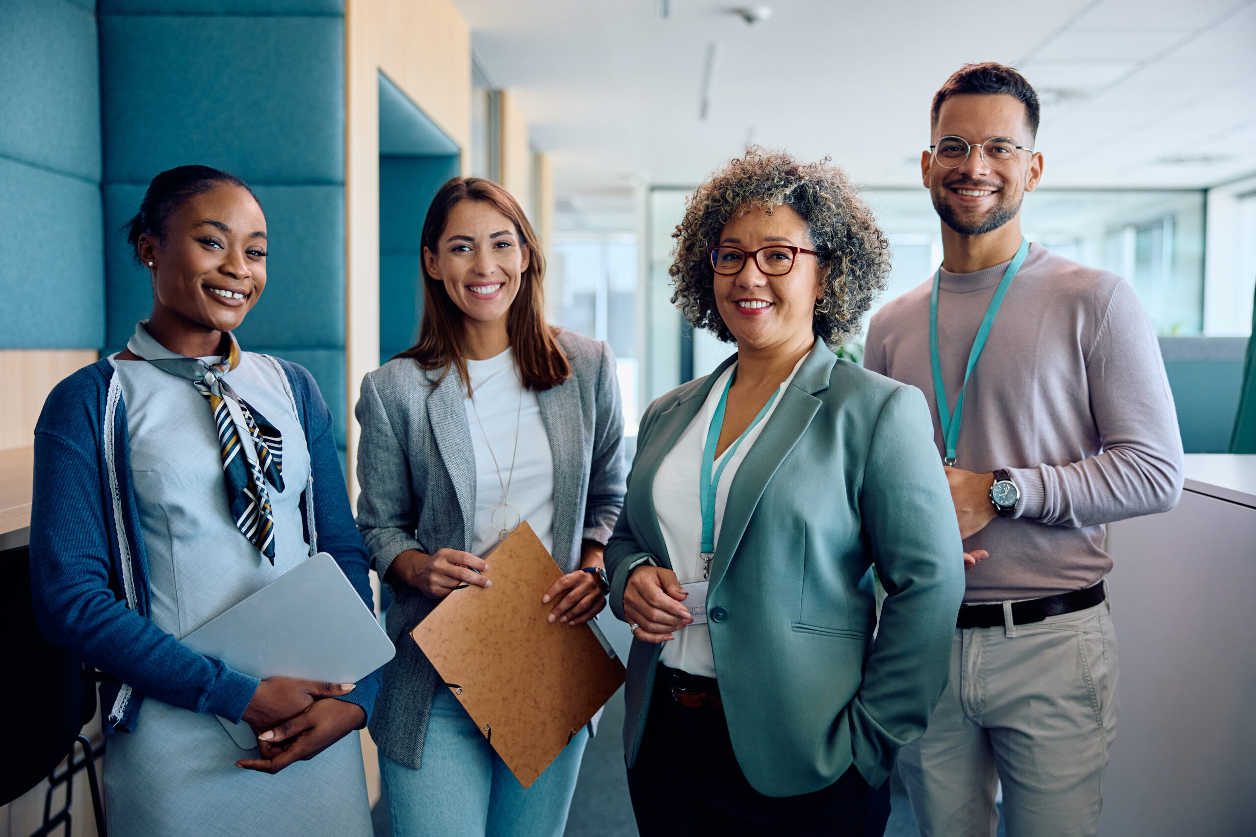 Confident team of professionals representing growth, networking, and success when changing careers.